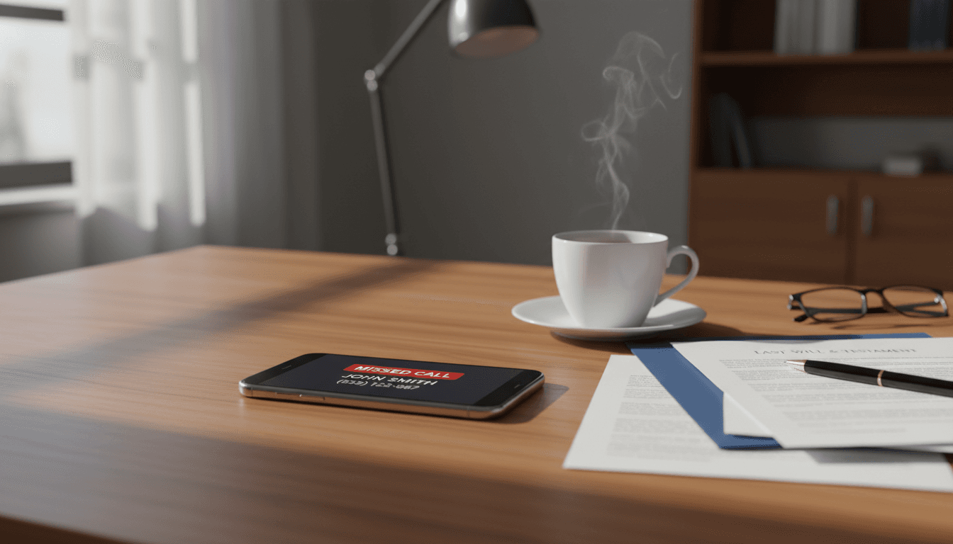 Smartphone with missed call notification on desk